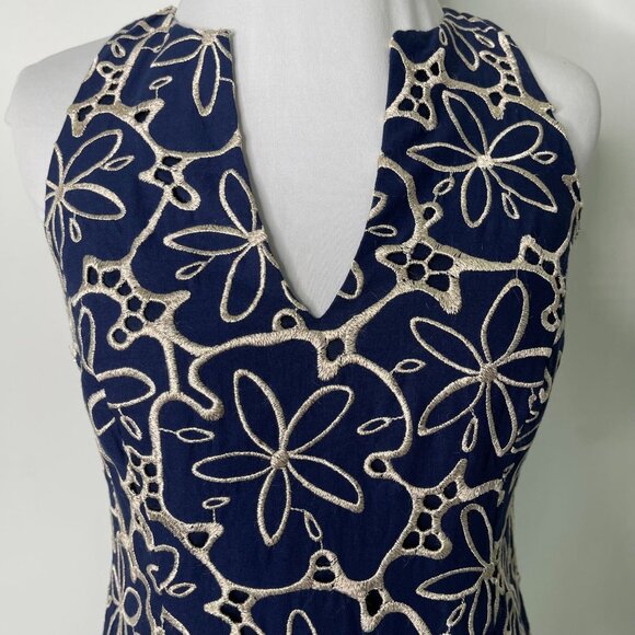 Lilly Pulitzer 97592 Women's Augusta Navy & Gold Sand Dollar Shift Dress Size 00 - Picture 2 of 11